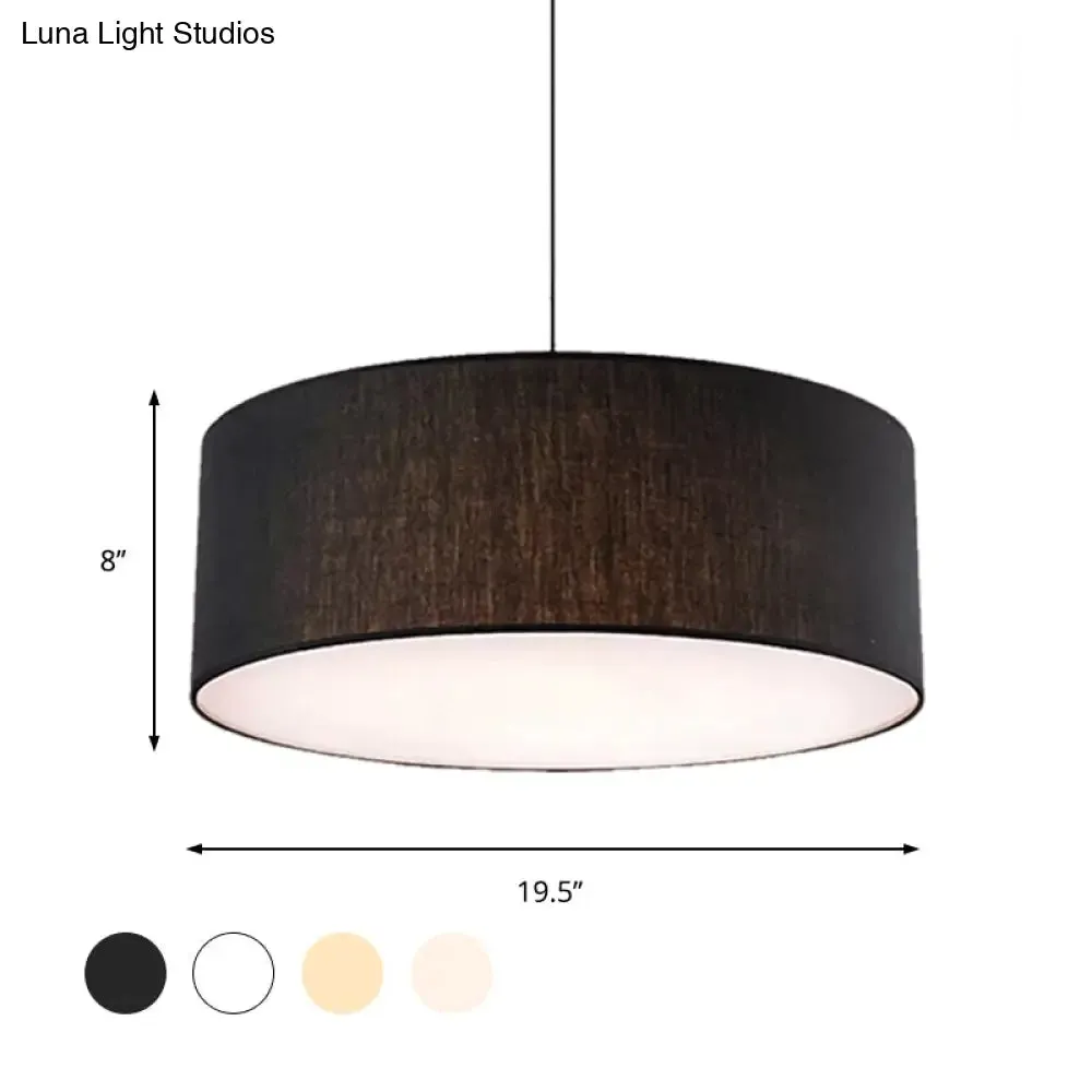Simple Fabric Drum Ceiling Pendant Light - Light Grey/Black/Beige - 12"/16"/18" Diameter - Hanging Lamp Kit