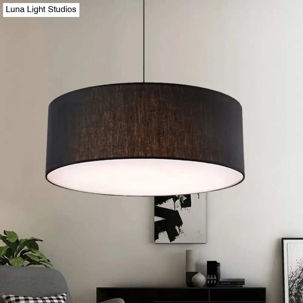 Simple Fabric Drum Ceiling Pendant Light - Light Grey/Black/Beige - 12"/16"/18" Diameter - Hanging Lamp Kit
