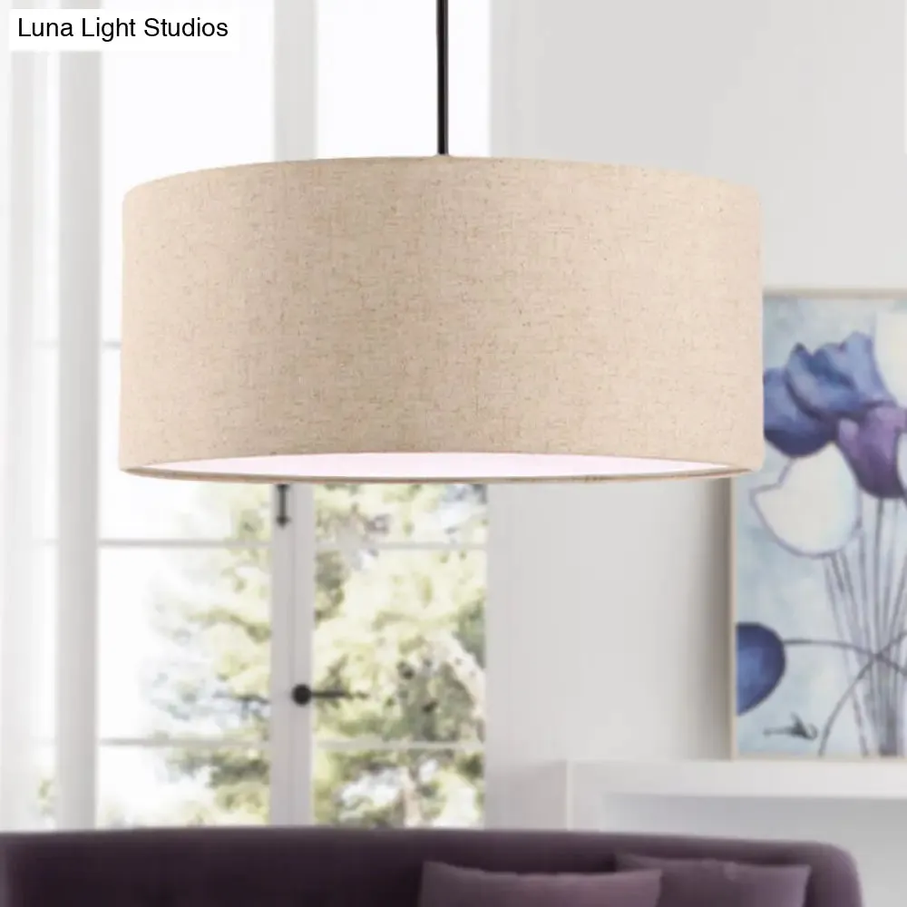 Simple Fabric Drum Ceiling Pendant Light - Light Grey/Black/Beige - 12"/16"/18" Diameter - Hanging Lamp Kit