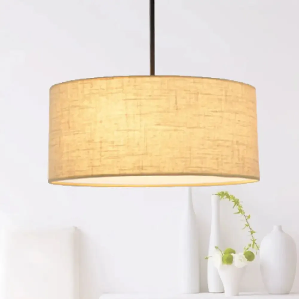 Simple Fabric Drum Ceiling Pendant Light - Light Grey/Black/Beige - 12"/16"/18" Diameter - Hanging Lamp Kit