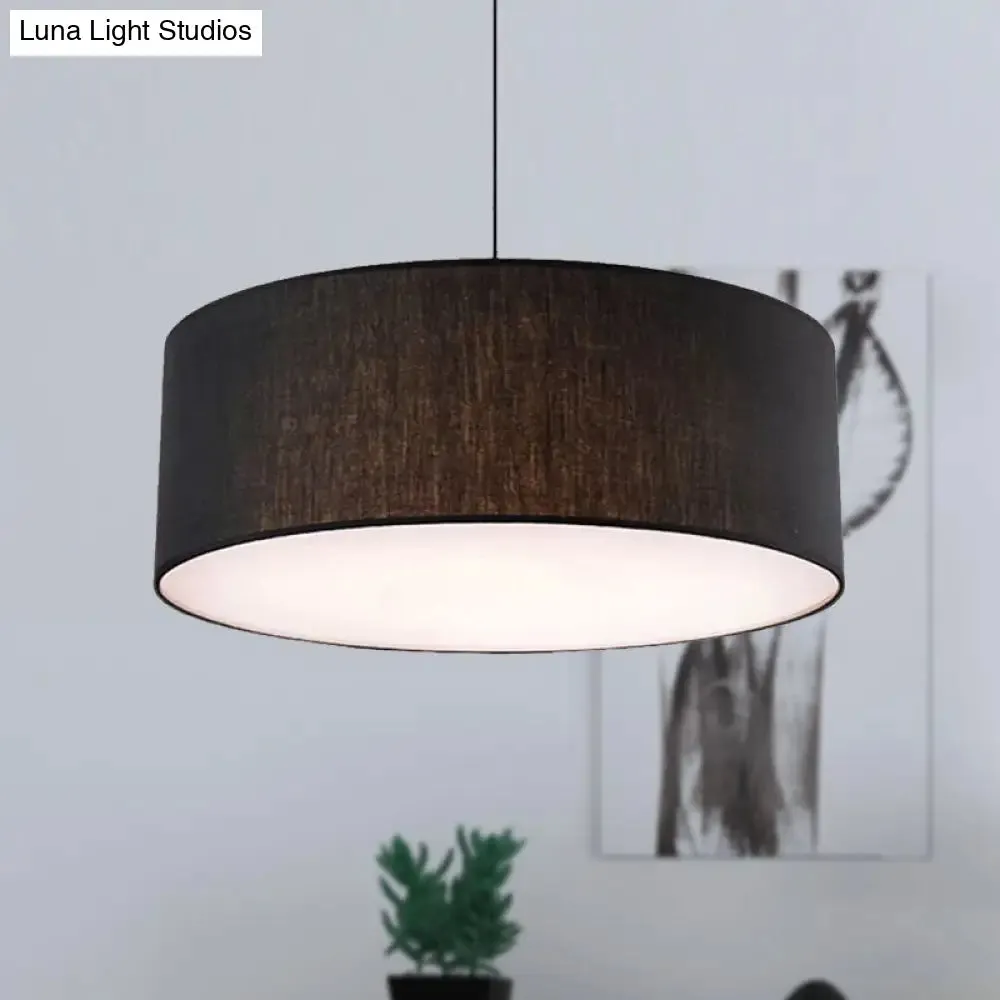 Simple Fabric Drum Ceiling Pendant Light - Light Grey/Black/Beige - 12"/16"/18" Diameter - Hanging Lamp Kit