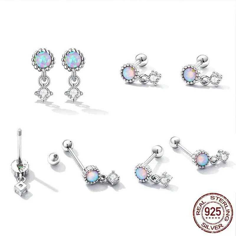 Simple - Style Opal Drop Earrings - 925 Sterling Silver