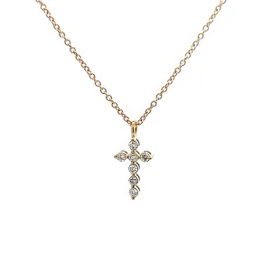 Small Diamond Cross Pendant Necklace in 14k Yellow Gold