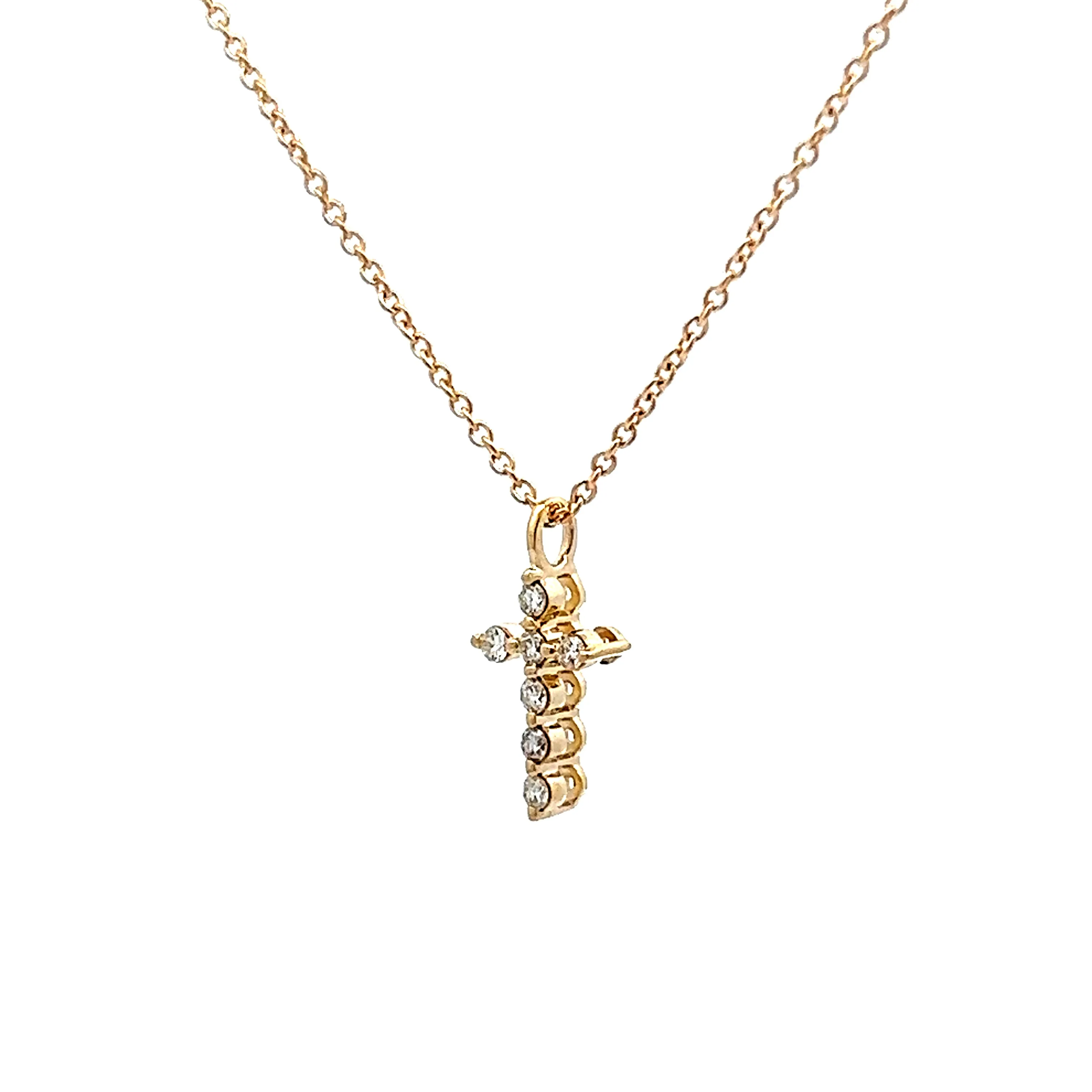 Small Diamond Cross Pendant Necklace in 14k Yellow Gold