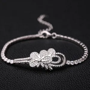 Solid 925 Sterling Silver Flower Charm Tennis Bracelet
