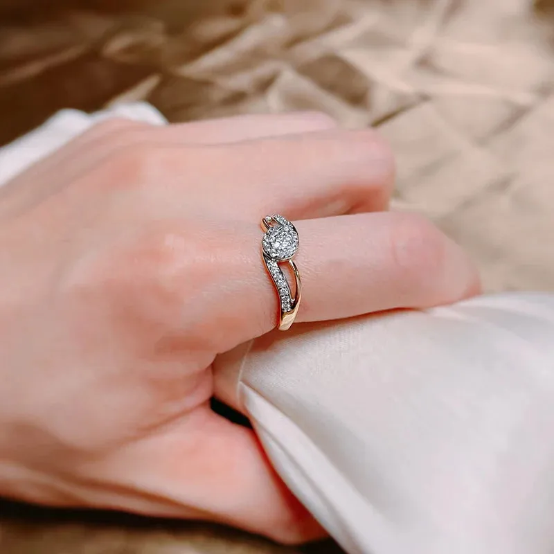 Sparkling  Luxury Fashion 14K Rolled Rose Gold  AAA  Full Zircon Diamonds Setting Bridal Wedding Ring Fine Jewelry