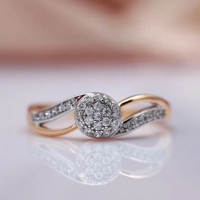 Sparkling  Luxury Fashion 14K Rolled Rose Gold  AAA  Full Zircon Diamonds Setting Bridal Wedding Ring Fine Jewelry