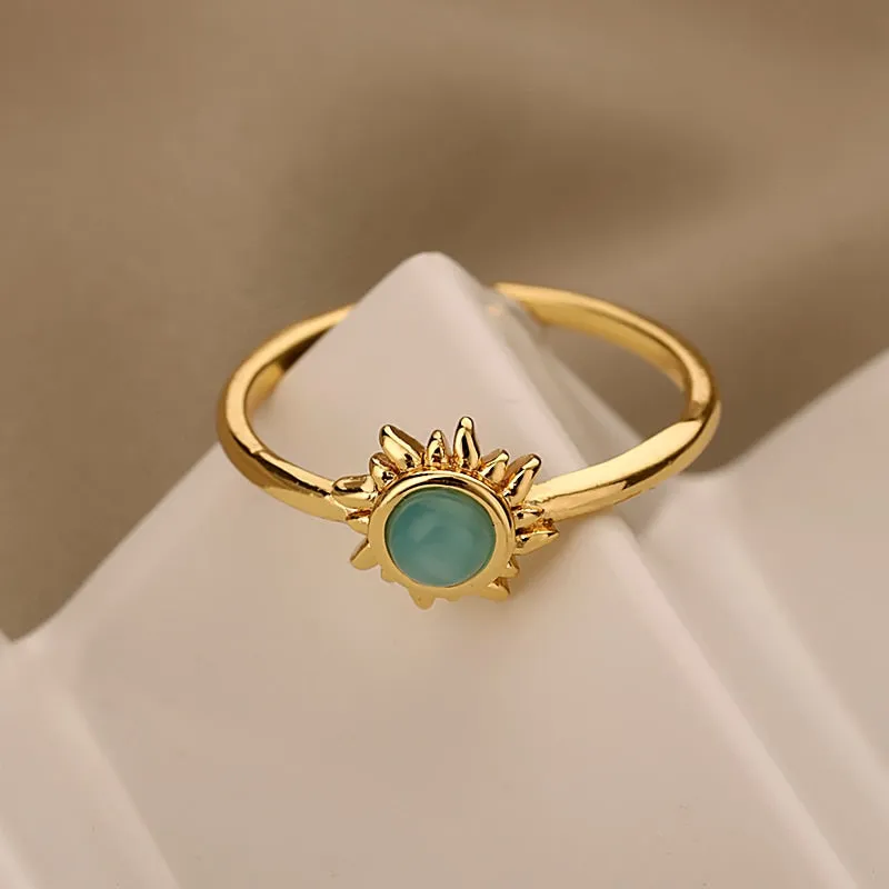 Stainless Steel Opal Moonstone Ring