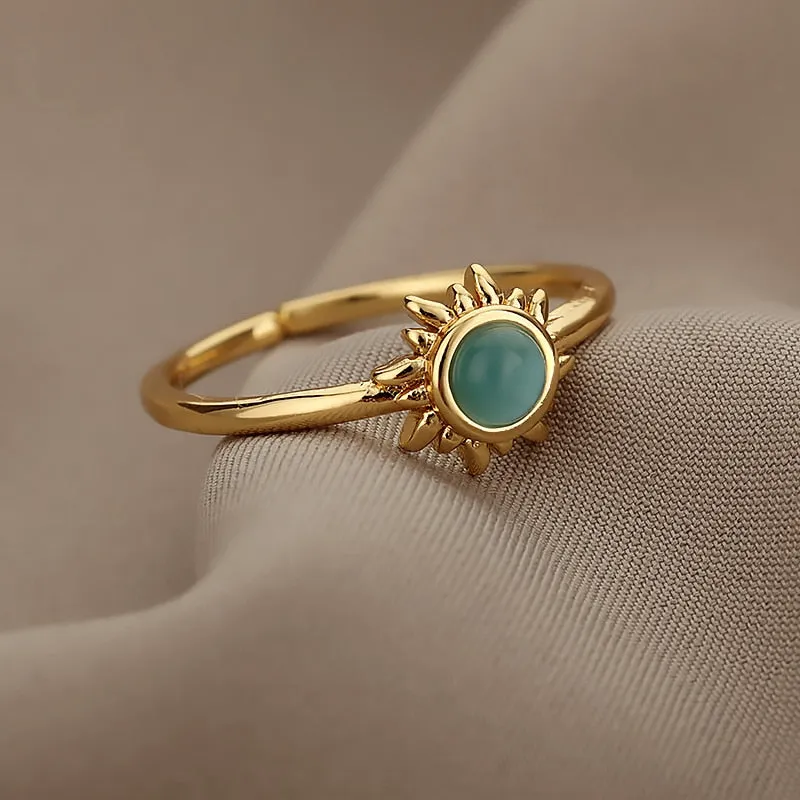 Stainless Steel Opal Moonstone Ring