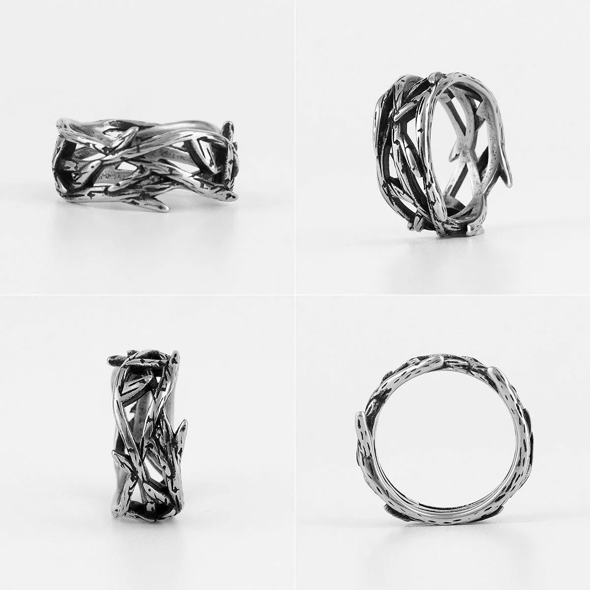 Stainless Steel Victory Olive Branch Bikers Mens Ring