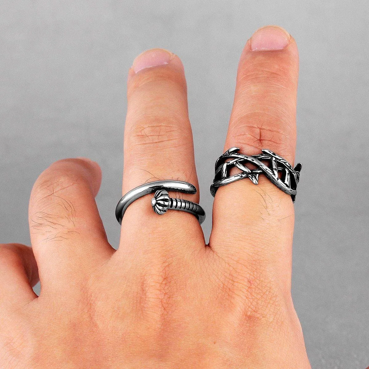 Stainless Steel Victory Olive Branch Bikers Mens Ring