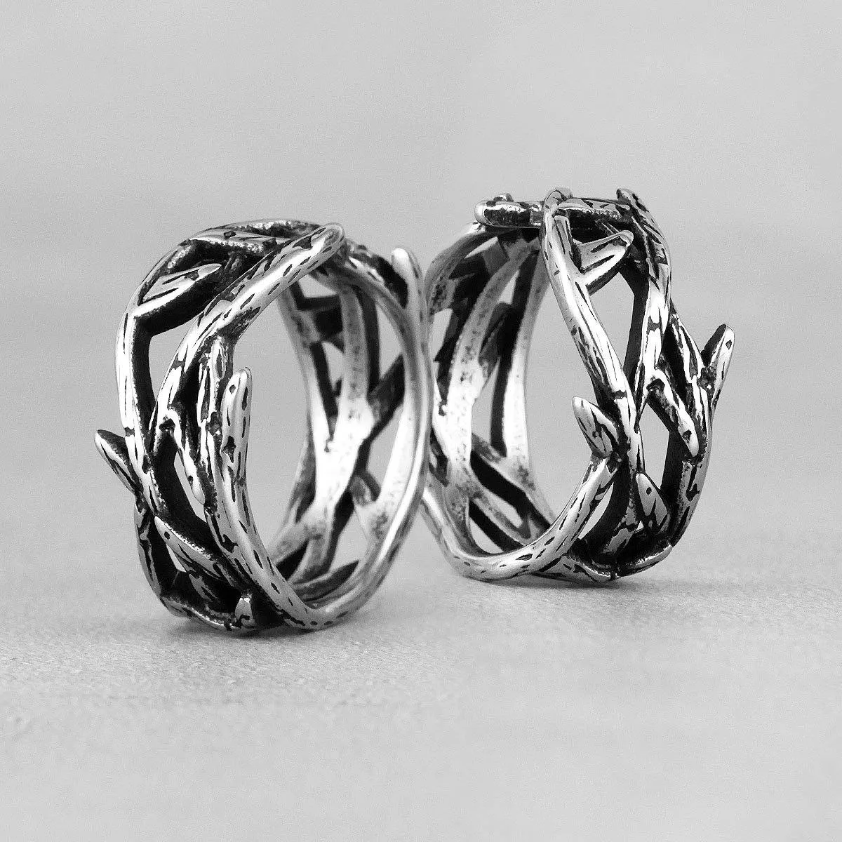 Stainless Steel Victory Olive Branch Bikers Mens Ring