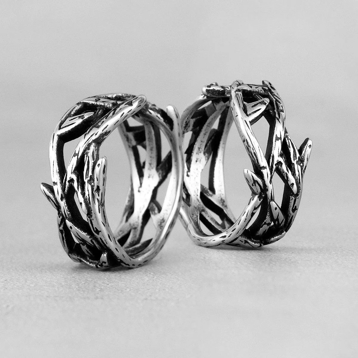 Stainless Steel Victory Olive Branch Bikers Mens Ring