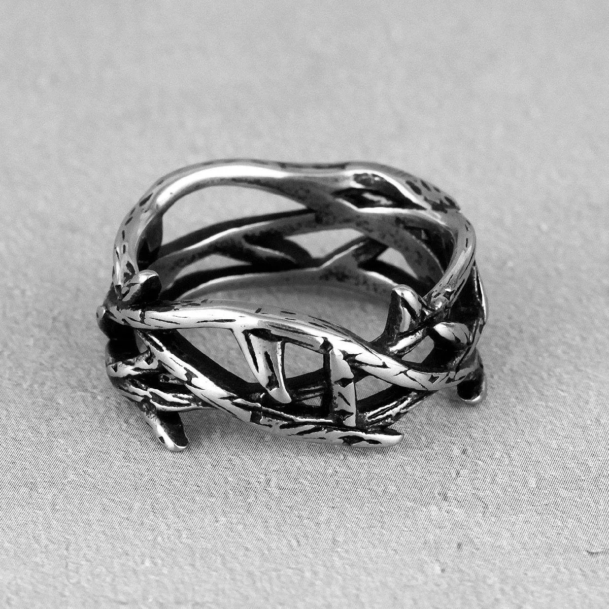 Stainless Steel Victory Olive Branch Bikers Mens Ring