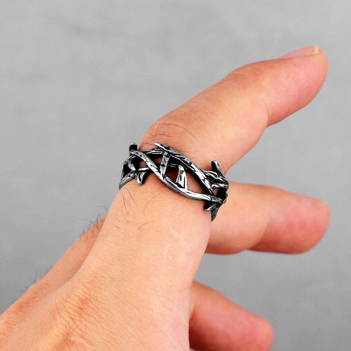 Stainless Steel Victory Olive Branch Bikers Mens Ring