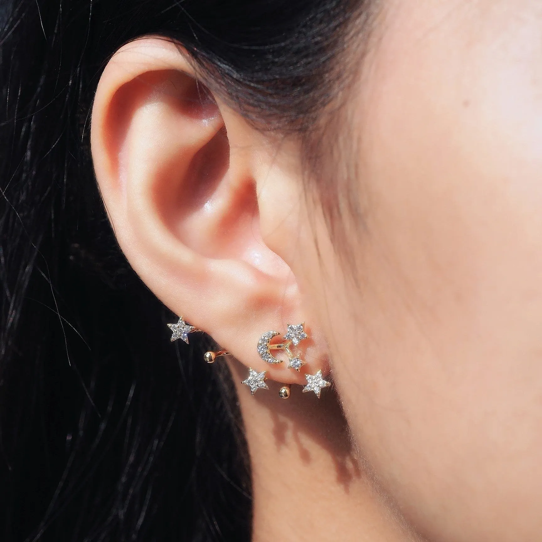 Stars And Crescent Moon Ear Jacket