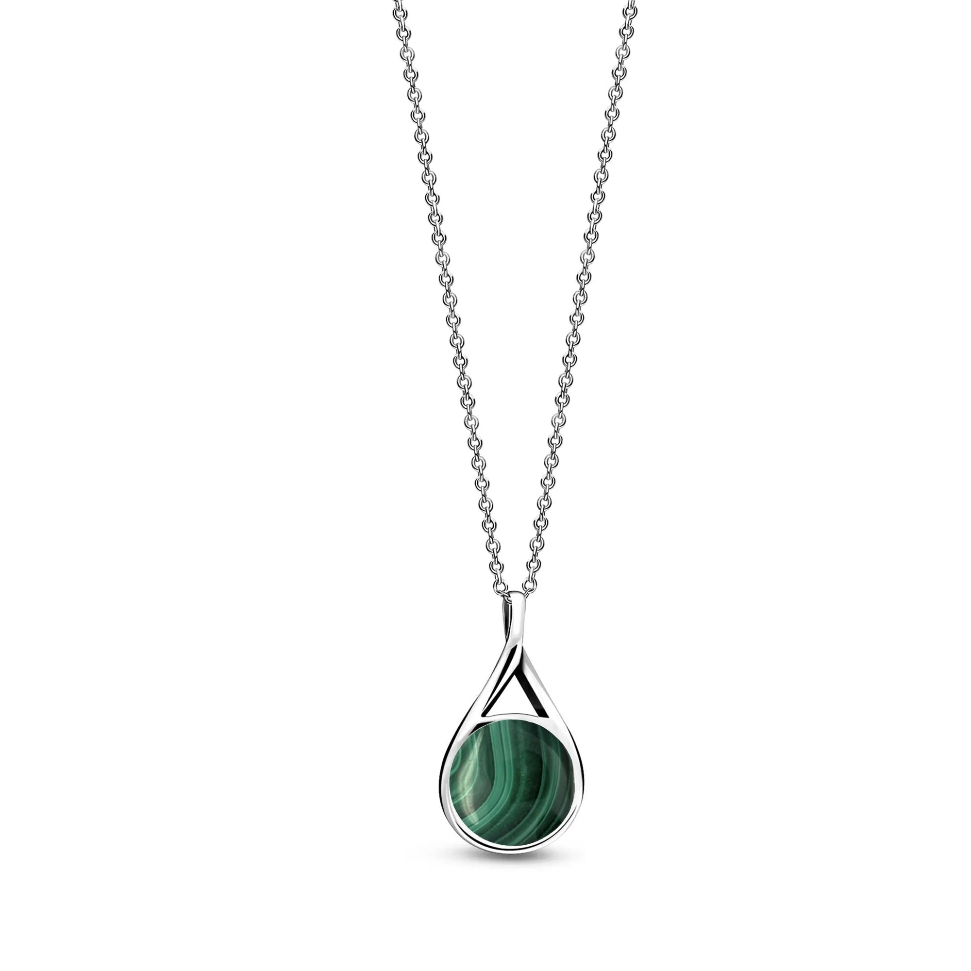 Sterling Silver Whitby Jet & Malachite Double Sided Twist Pendant