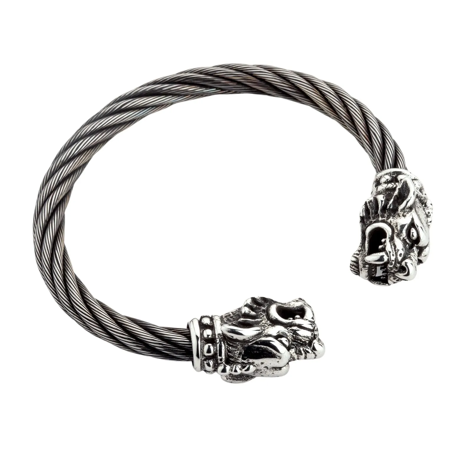 Sterling Silver Woven Tiger Head Biker Cuff Bracelet