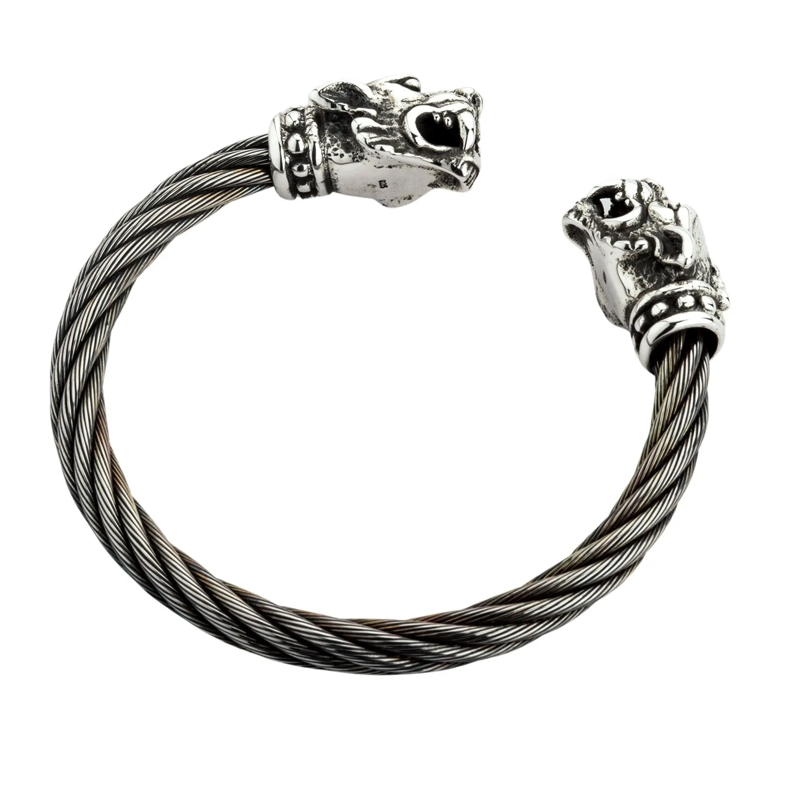 Sterling Silver Woven Tiger Head Biker Cuff Bracelet