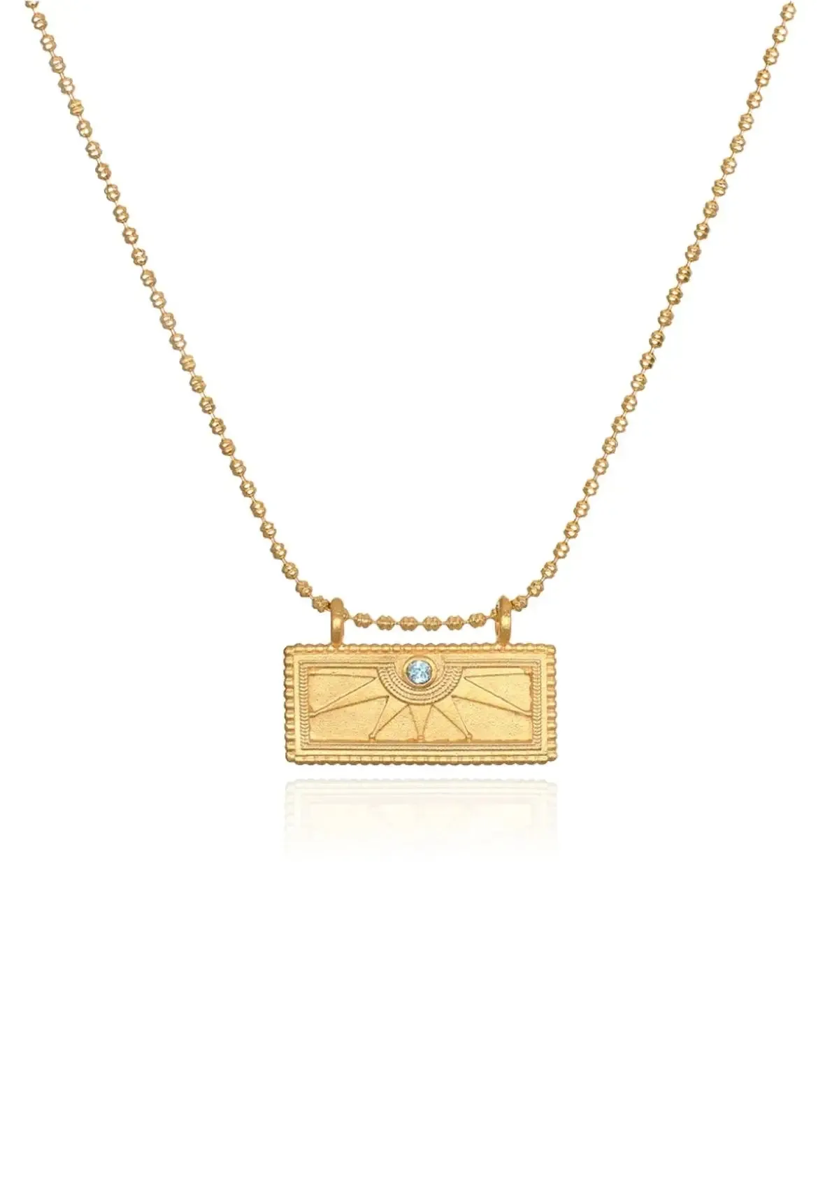 Sunburst Birthstone Tablet Necklace - Aquamarine