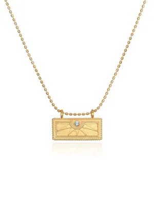 Sunburst Birthstone Tablet Necklace - Aquamarine