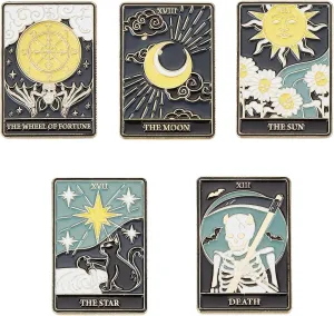 SUNNYCLUE 1 Box Enamel Pins Set Tarot Card Enamel Pins Sun Moon Star Lapel Pin Skull Pin Brooch Halloween Black Cat Daisy Flowers Brooches for Women Men Backpacks Jackets Clothes Hat School Bags Gift