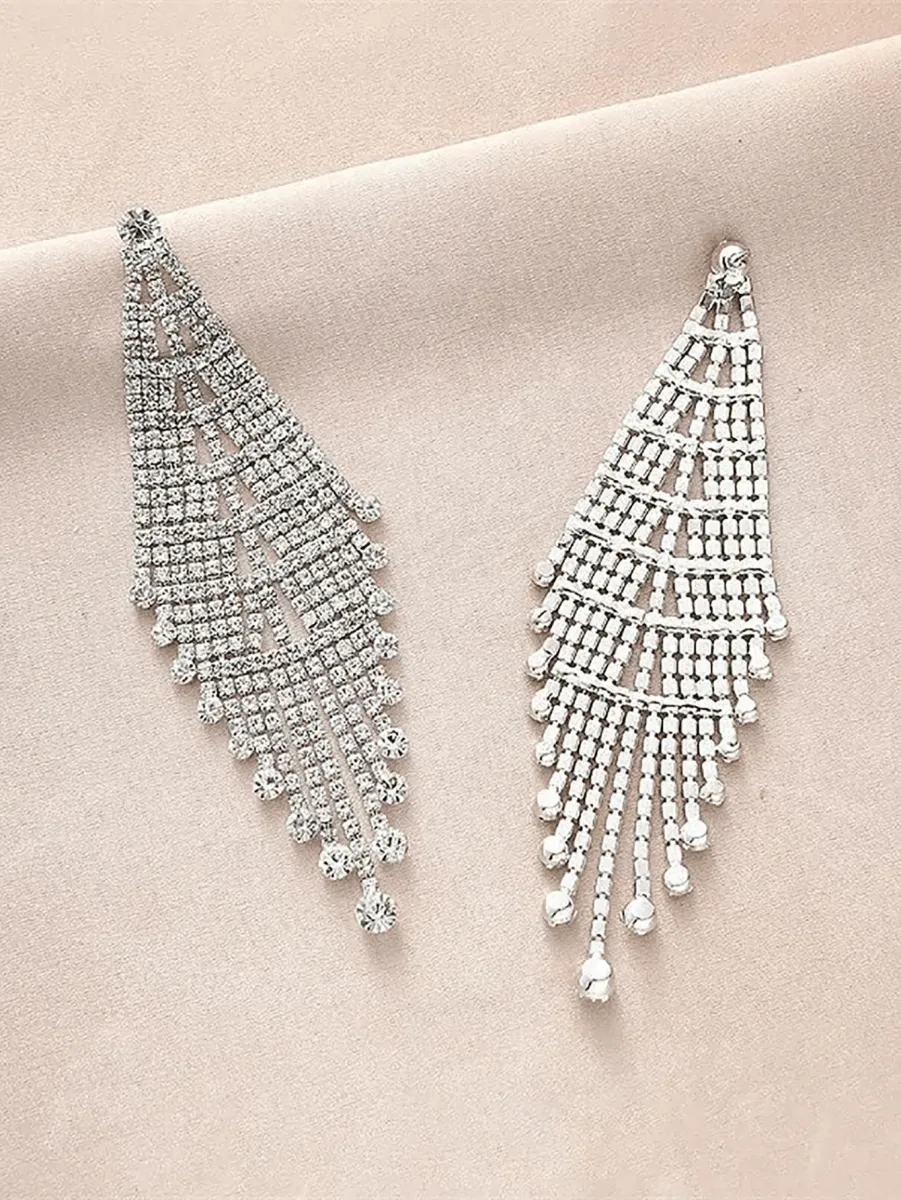 Tassel Silver Dangle Simple Rhinestones Long Earrings