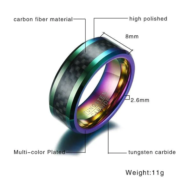Trendy Multi-Color Carbon Fiber Tungsten Carbide Ring