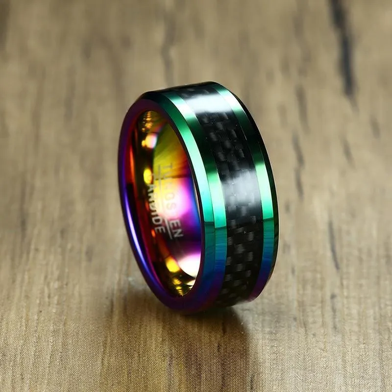 Trendy Multi-Color Carbon Fiber Tungsten Carbide Ring
