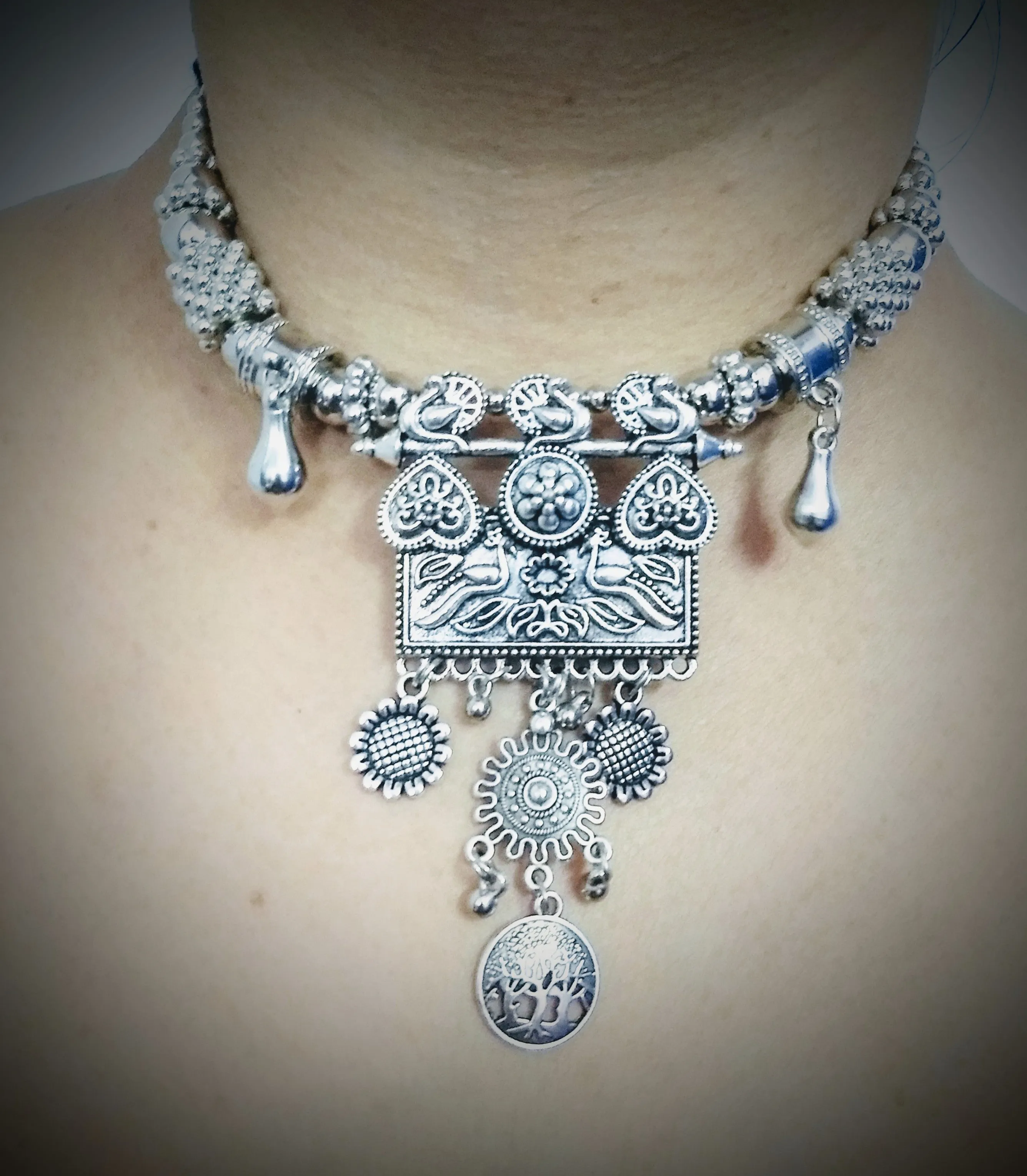 Trendy Oxidized Necklace With Antique Design Pendant