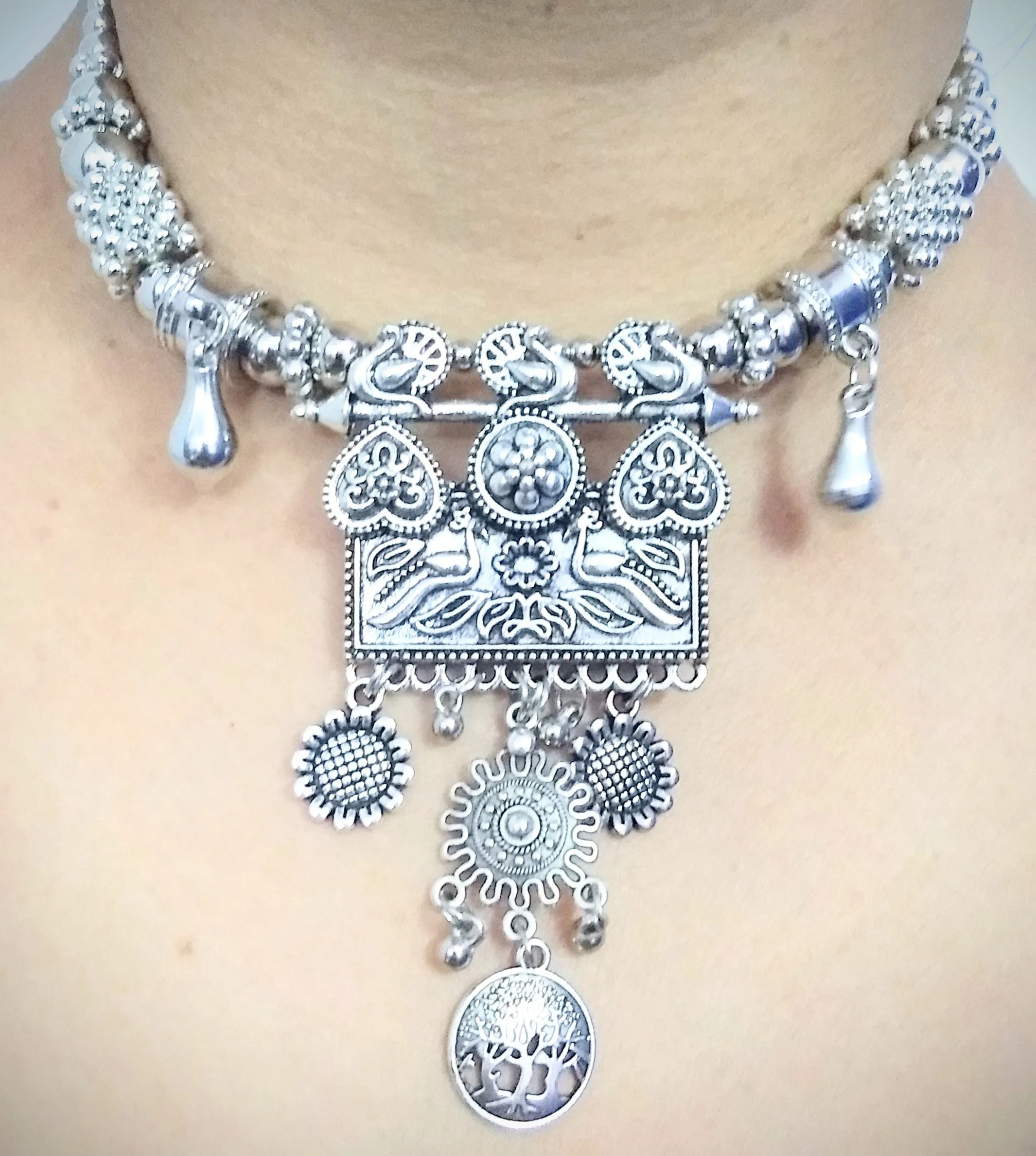 Trendy Oxidized Necklace With Antique Design Pendant