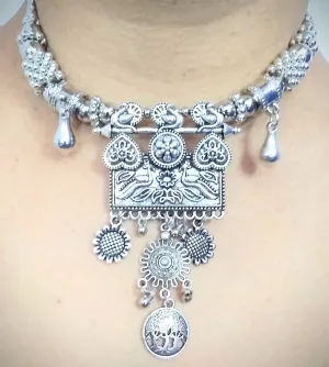 Trendy Oxidized Necklace With Antique Design Pendant