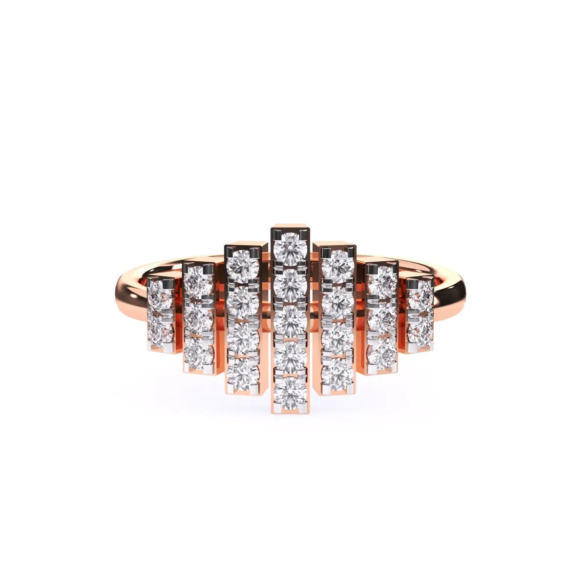 Trendy Seven Row Rose Gold Diamond Ring