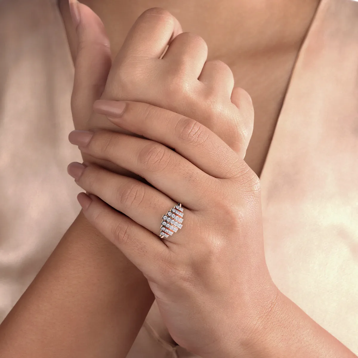 Trendy Seven Row Rose Gold Diamond Ring