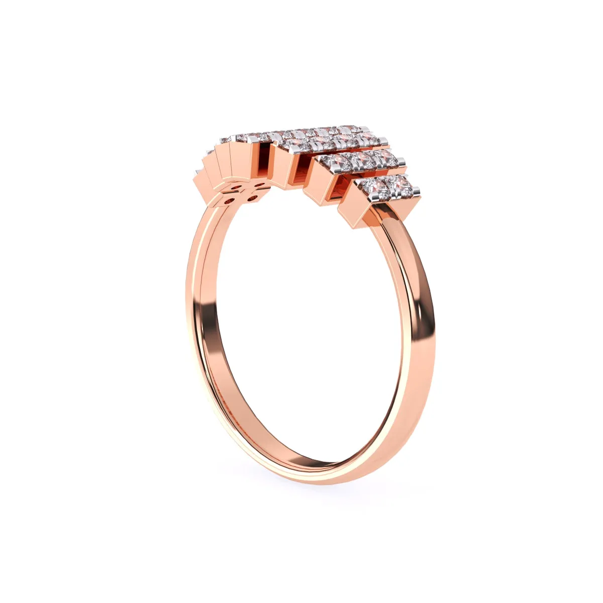 Trendy Seven Row Rose Gold Diamond Ring