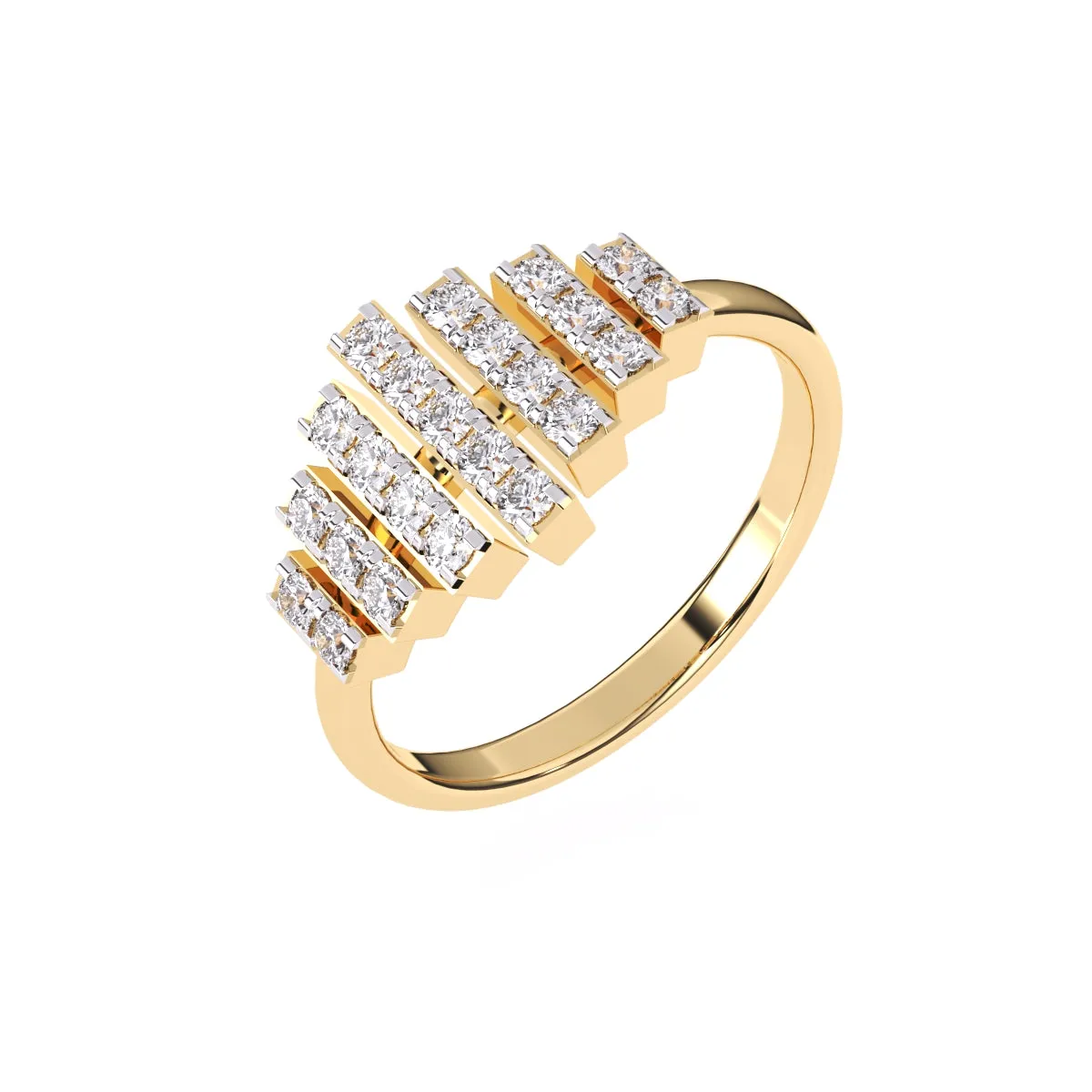 Trendy Seven Row Rose Gold Diamond Ring
