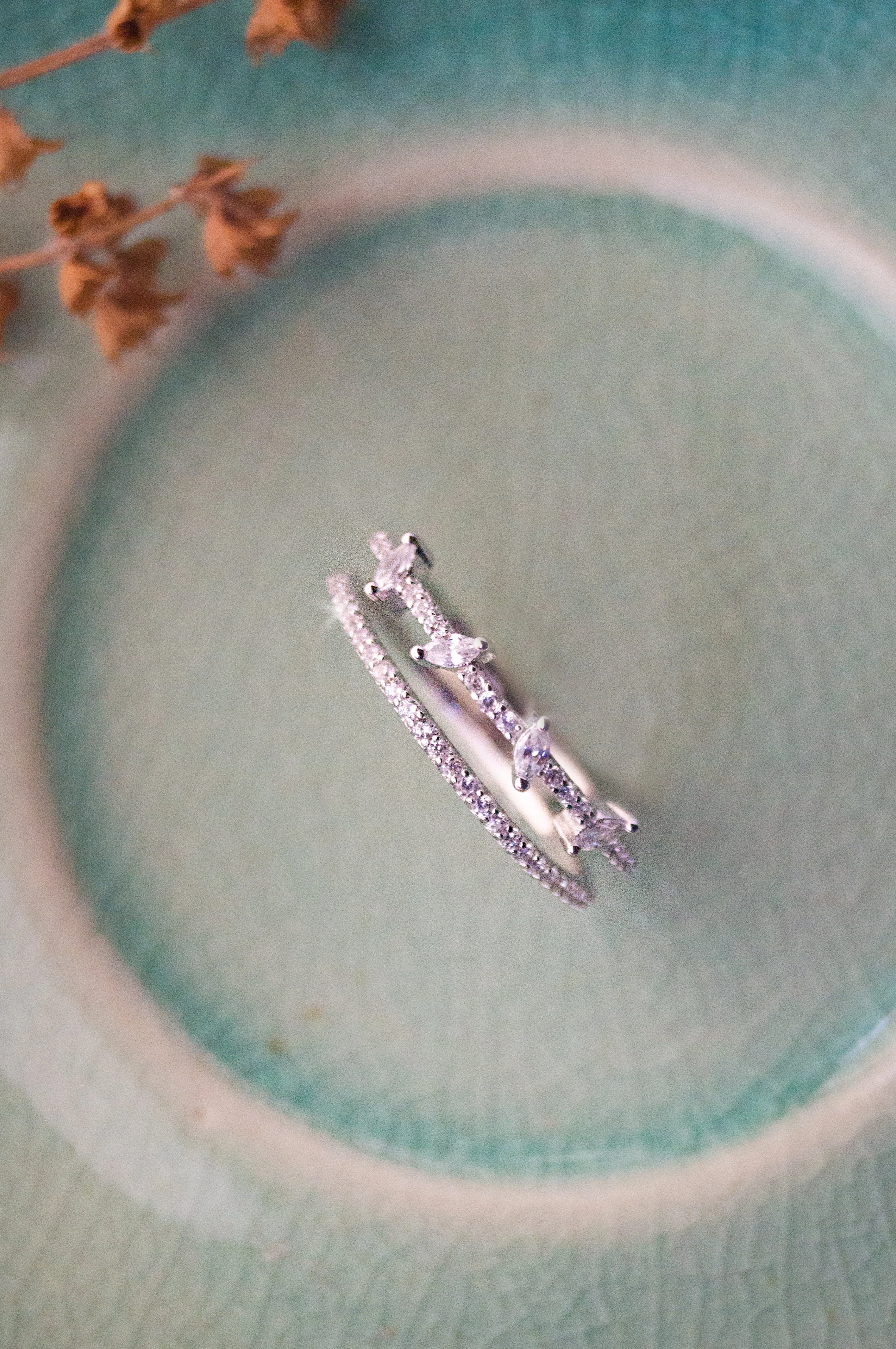 Twinkling Two Line Rose Gold Plated Sterling Silver Ring
