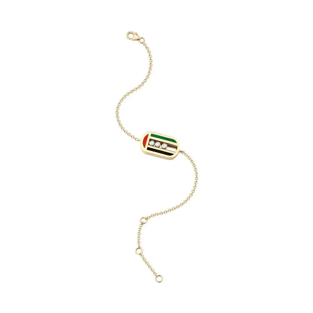UAE Edition Capsule Shape Sliding Diamonds Yellow Gold Bracelet