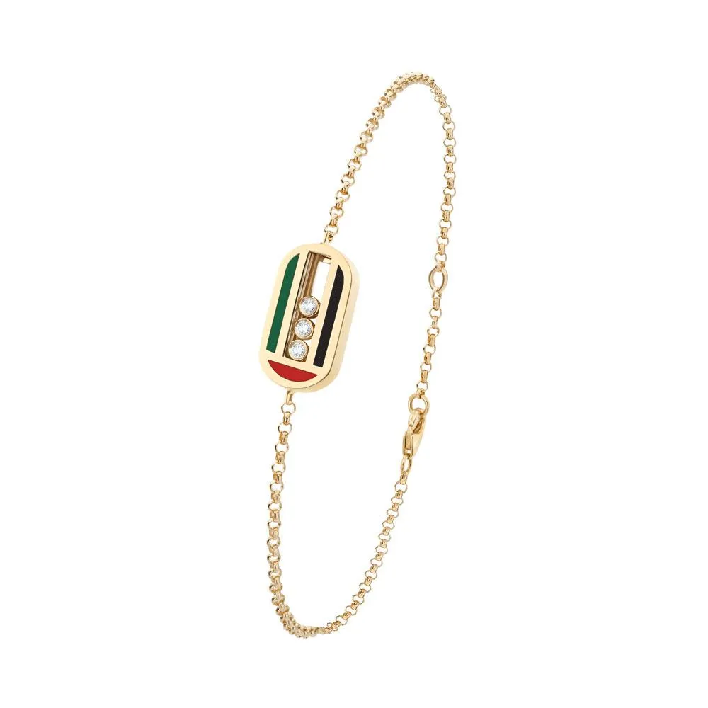 UAE Edition Capsule Shape Sliding Diamonds Yellow Gold Bracelet