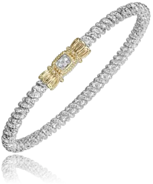 Vahan Sterling Silver & 14K Yellow Gold Diamond Square Pave Bangle Bar Bracelet