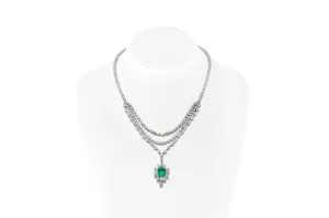 Vintage 1950s 5.00 Carat Emerald and 22.00 Carat Diamond Necklace