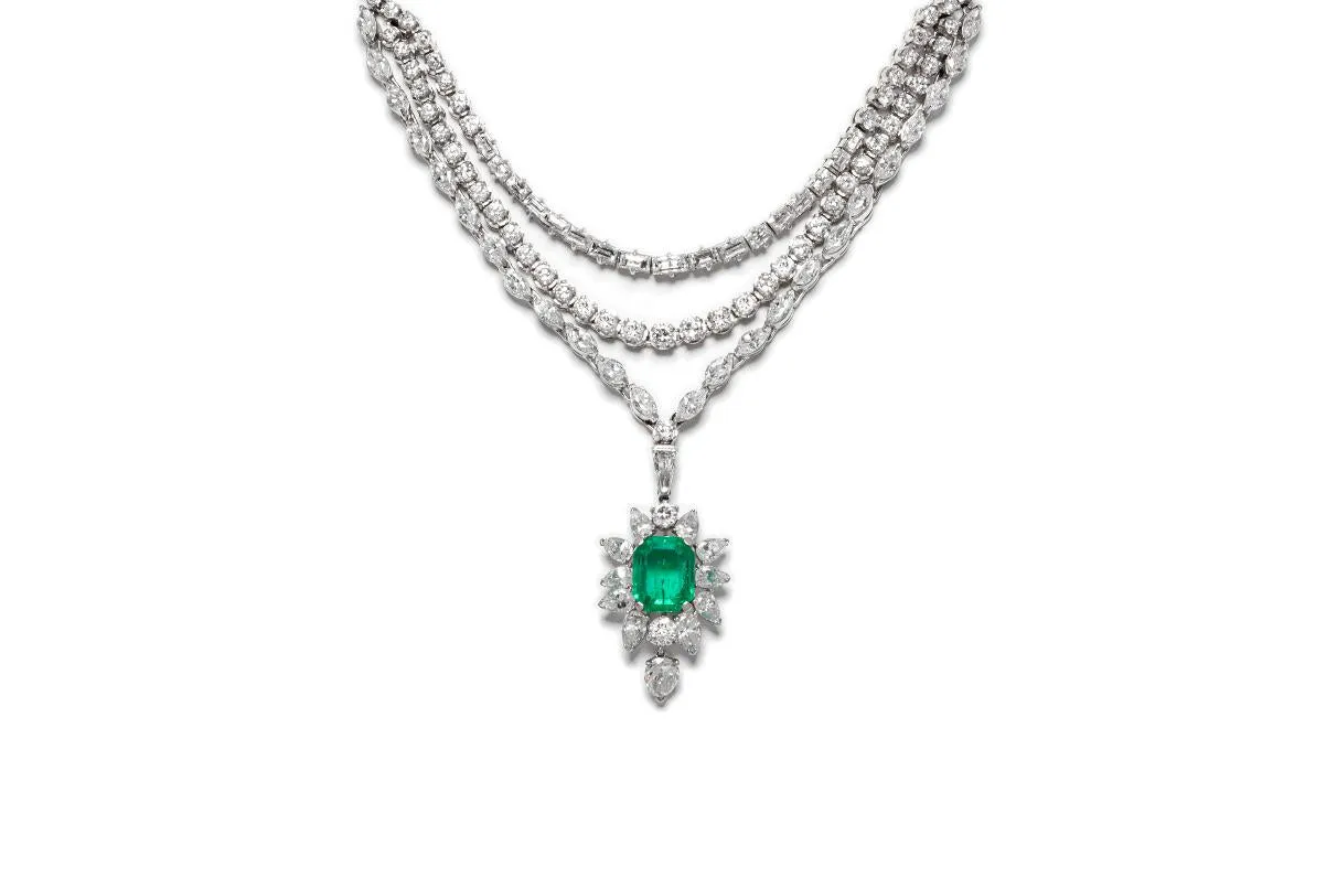 Vintage 1950s 5.00 Carat Emerald and 22.00 Carat Diamond Necklace
