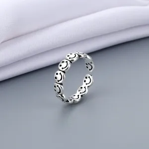 Vintage Ancient Silver Color Happy Smiling Face Open Rings for Women Punk Hip Hop Adjustable Ring Fashion Jewelry Best Gift