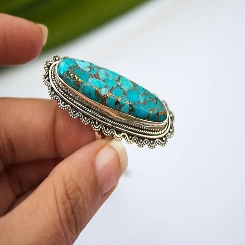 Vintage Look Tibet Alloy Antique Plated Personality Green Ring