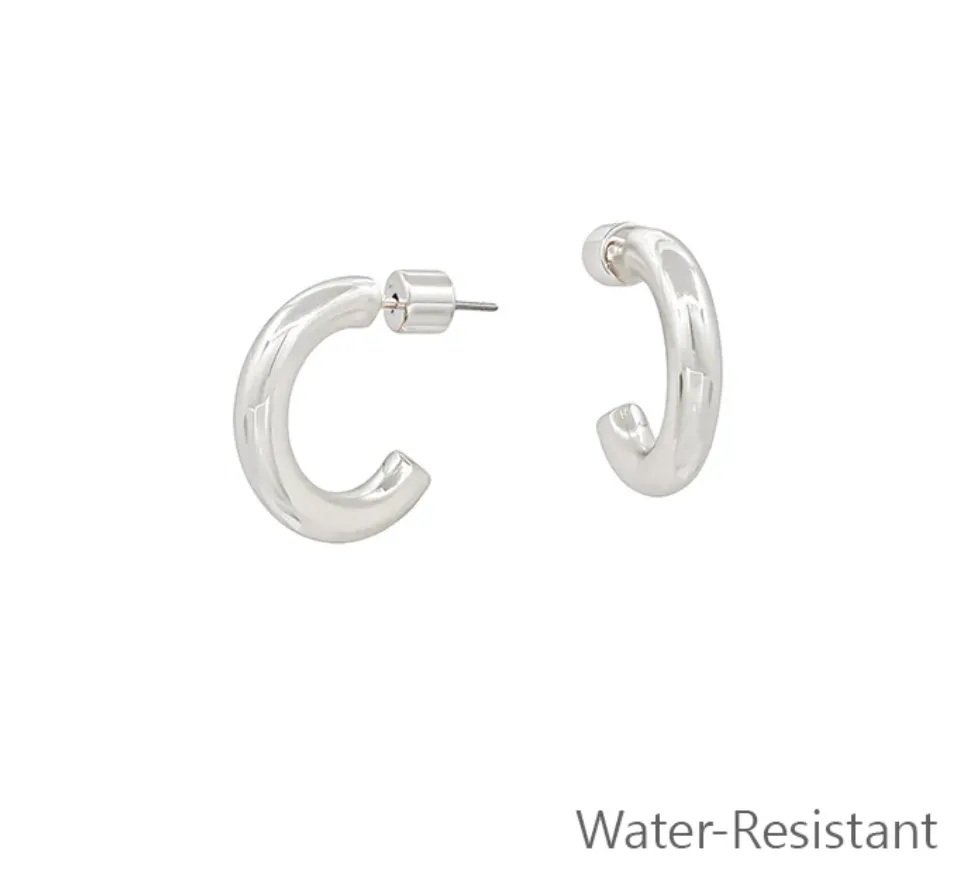 Water Resistant Simple Silver Hoop Earring