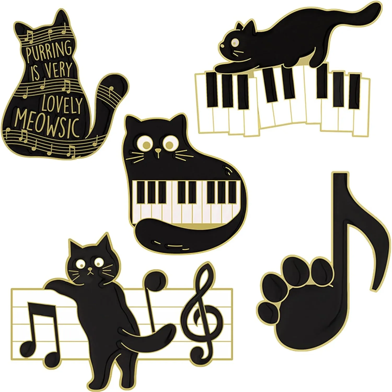 WCRAZYE Black Cat Music Brooch Pin for Women Girls Cartoon Cute Enamel Animal Music Note Brooch Pins Purring Is Very Lovely Meowsic Alloy Cat Enamel Brooch Piano Paw Pins for Jackets Hats Decoration