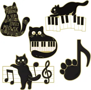 WCRAZYE Black Cat Music Brooch Pin for Women Girls Cartoon Cute Enamel Animal Music Note Brooch Pins Purring Is Very Lovely Meowsic Alloy Cat Enamel Brooch Piano Paw Pins for Jackets Hats Decoration