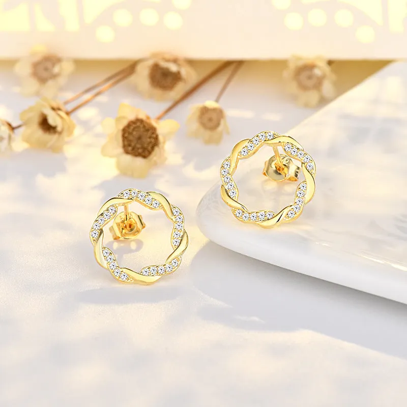 Wholesale Diamond Intertwined Simple Copper Stud Earrings