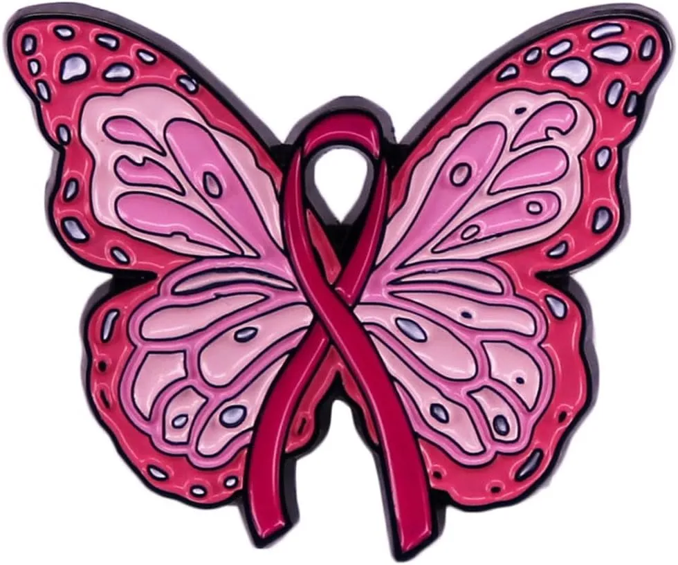 yangwenyuanRibbon Brooch Breast Cancer Awareness Enamel Pin Butterfly Design Pink Ribbon for Women Fashion Breast Cancer Awareness Brooch Elegant Ribbon Enamel Pins Corsage for Support Survivor