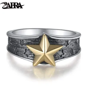 ZABRA 925 Sterling Silver Gold Color Star 7mm Small Ring for Men Women Vintage Punk Rock Retro Silver Jewelry Men Accessories